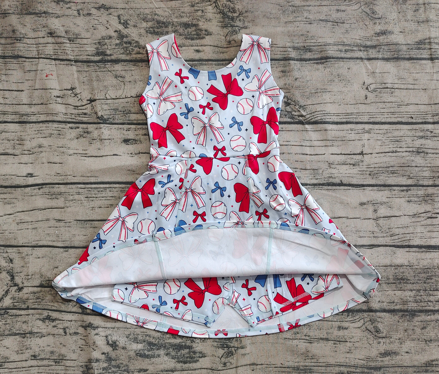 Baby Girl Baseball July 4th Yoga Active Wear Skort Knee Length Dress RTS