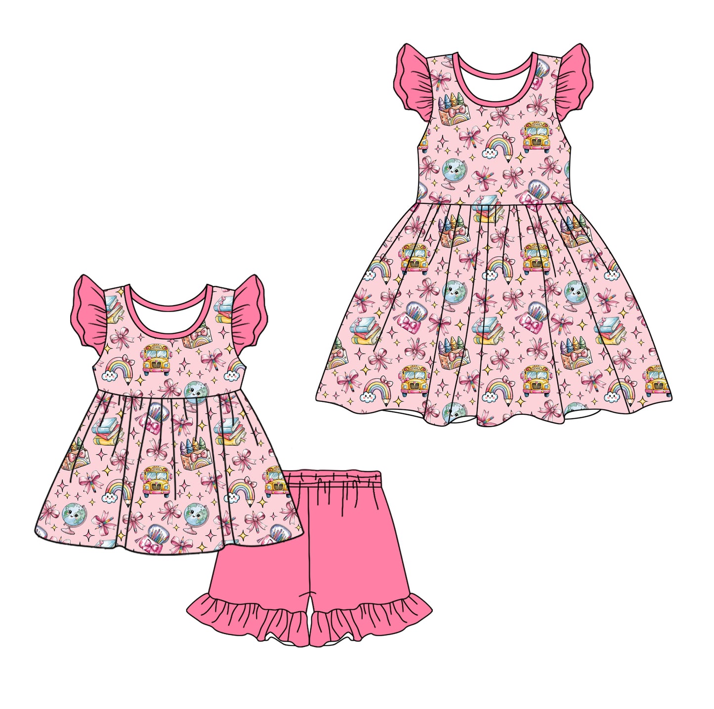 ( Moq 5 Each Style ) Sibling Baby Girls Kids Bows Back to School Dress Set Clothes
