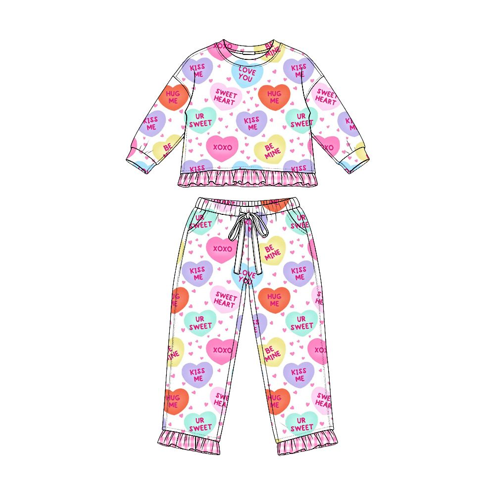 ( Moq 5 ) Preorder Baby Girls Kids Long Sleeves Hearts Shirt Pockets Pants Valentine Set Clothes