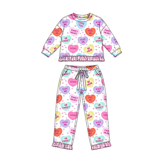 ( Moq 5 ) Preorder Baby Girls Kids Long Sleeves Hearts Shirt Pockets Pants Valentine Set Clothes