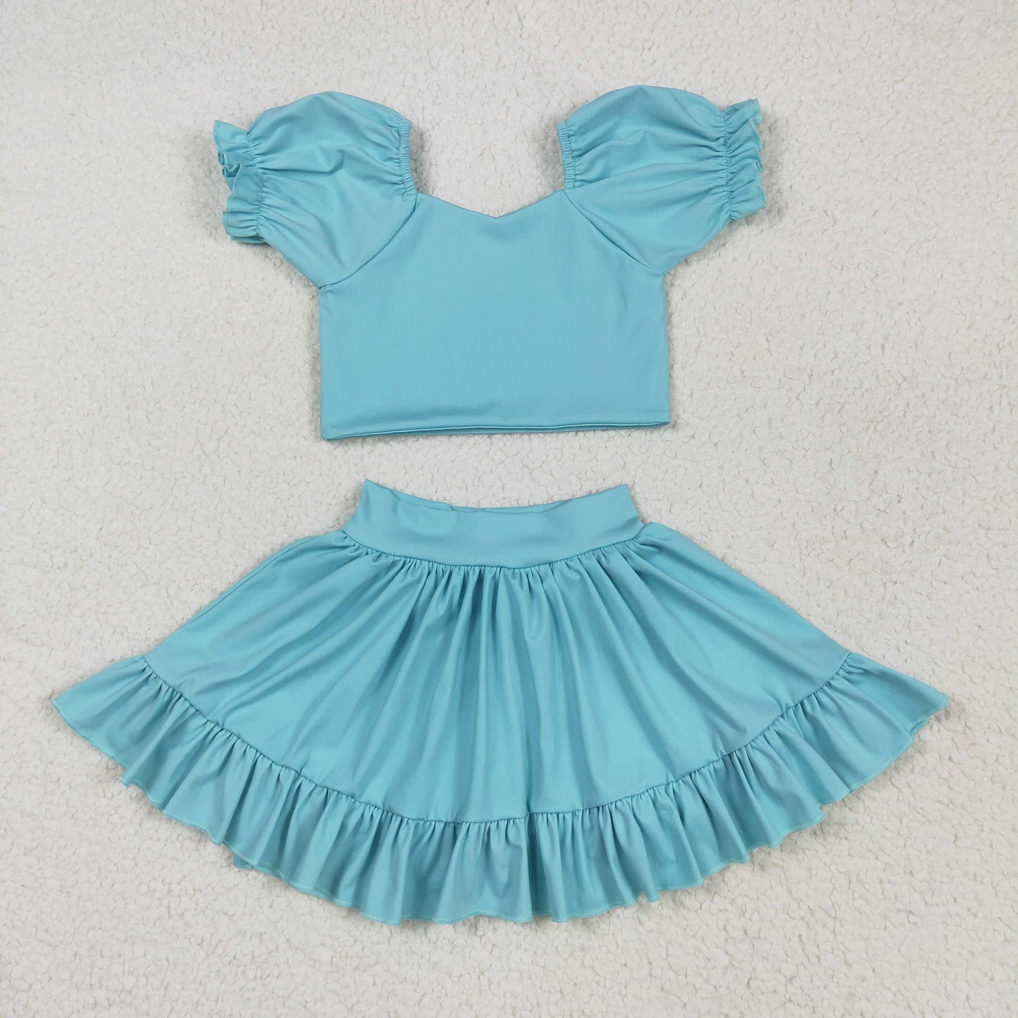 Baby Girl Light Blue Shirt Tops Skirt Yoga Active Wear Clothes Set RTS
