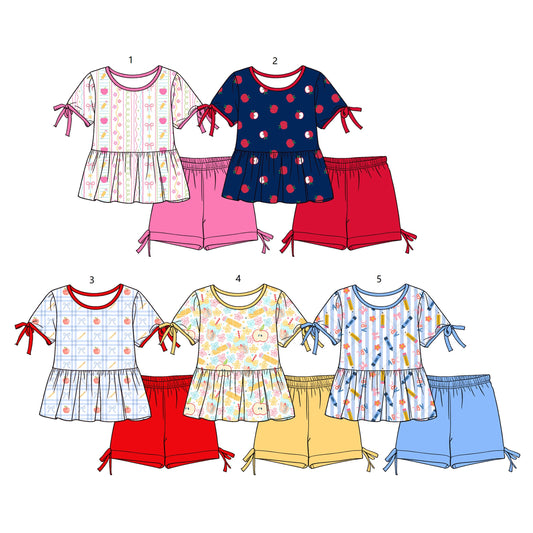 ( Moq 5 Each Style ) Sibling Baby Girls Kids Short Sleeves Tunic Shorts Back to School Sets