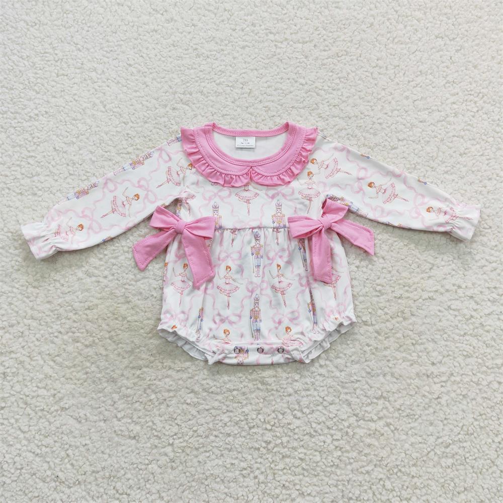 Sibling Baby Girls Kids Long Sleeves Soldier Pink Bows Christmas Romper Set Clothes RTS