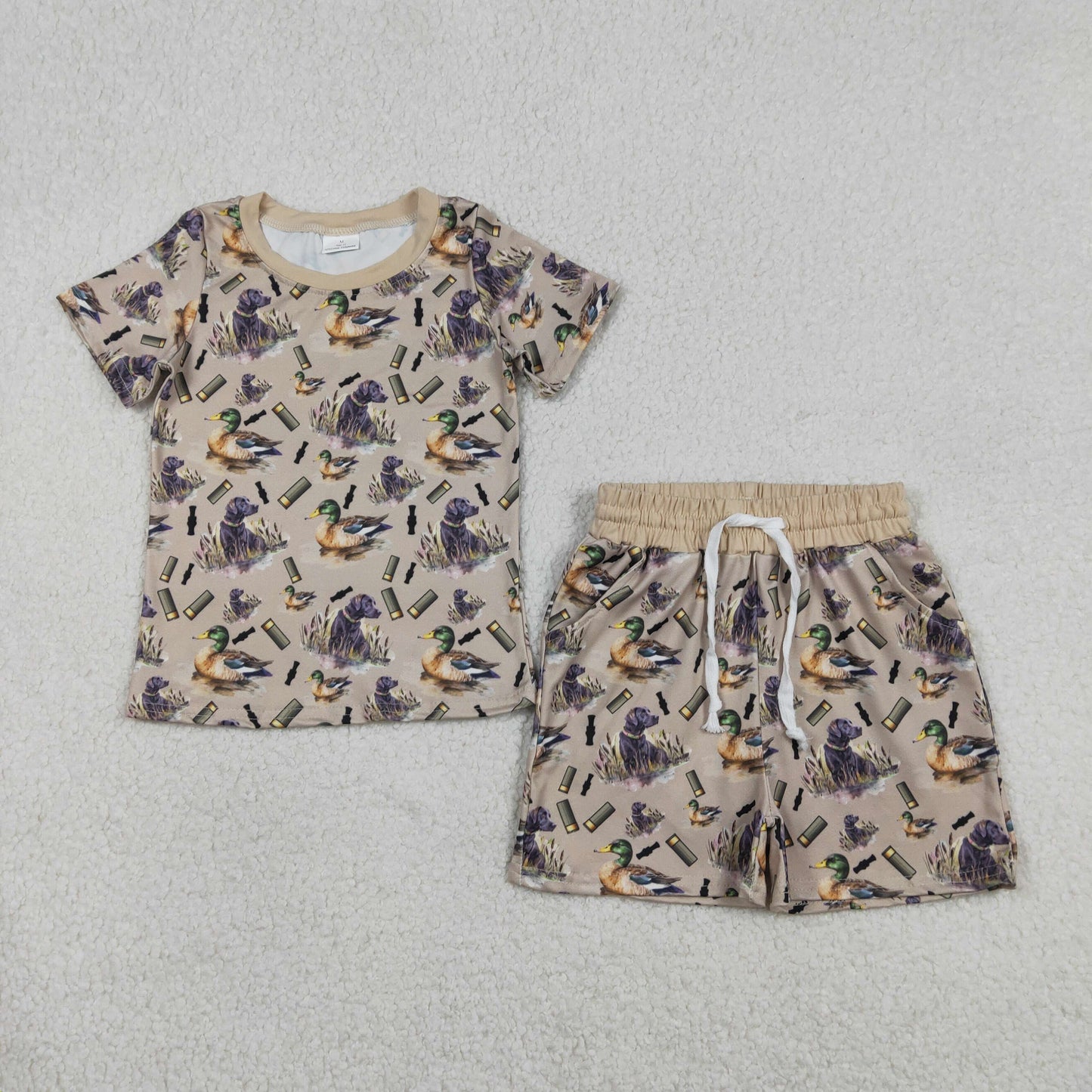 Baby Boys Short Sleeves Dogs Ducks Shirt Pockets Shorts Hunting Pajamas Set RTS