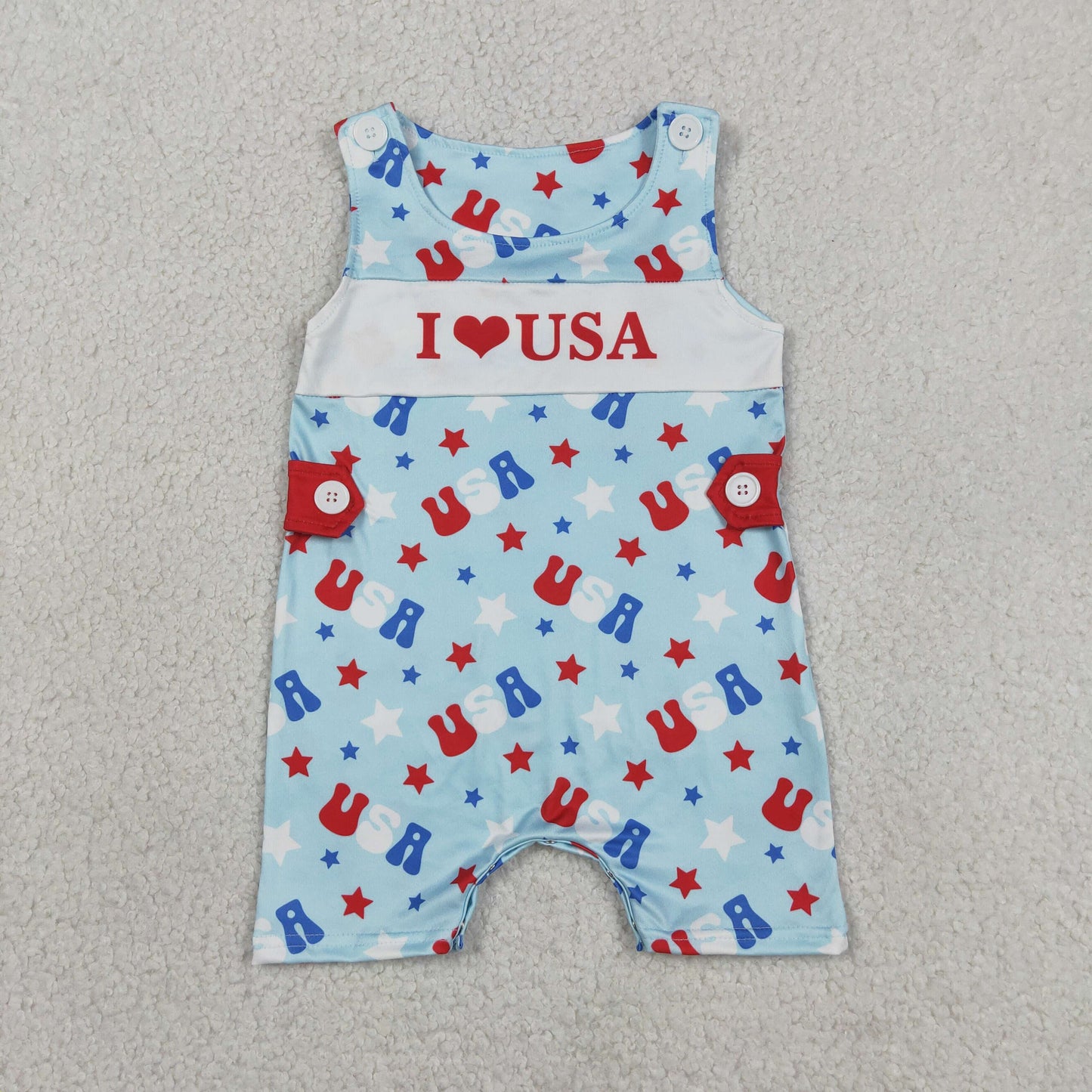 Baby Boys Infant Sleeveless I Love USA 4th of July Romper Clothes RTS
