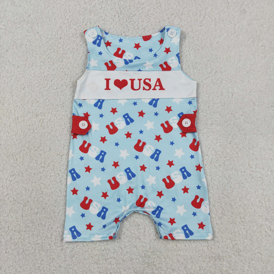 Baby Boys Infant Sleeveless I Love USA 4th of July Romper Clothes RTS