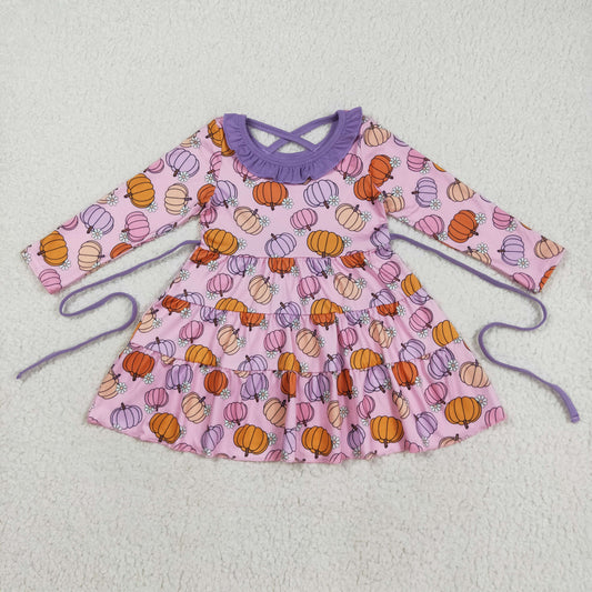 Baby Girl Long Sleeves Flower Pumpkins Knee Length Dress RTS