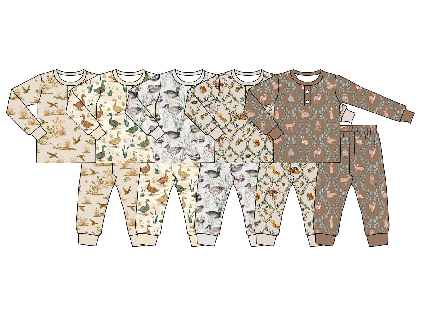 ( Moq 5 Each Style ) Sibling Baby Boys Kids Long Sleeves Deer Ducks Shirts Pants Sets Pajamas Clothes