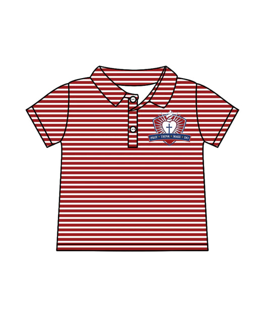 ( Moq 5 ) Baby Boys Short Sleeves Church Red Stripes Team Buttons Shirt Tops