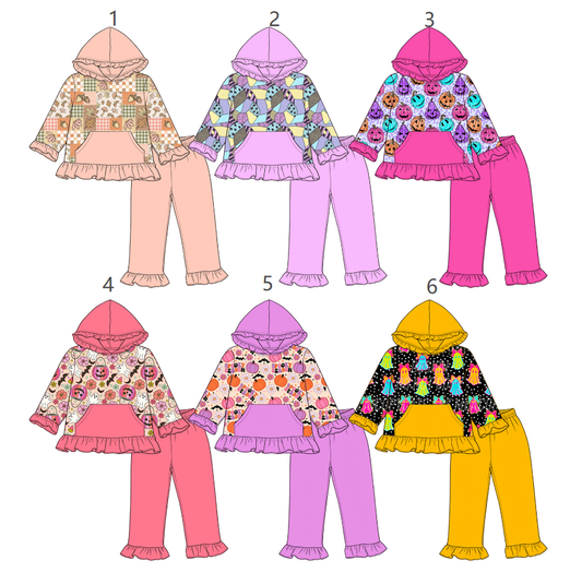 ( Moq 5 Each Style ) Sibling Baby Girls Kids Long Sleeves Pumpkins Hoodie Shirts Pants Sets Halloween Clothes
