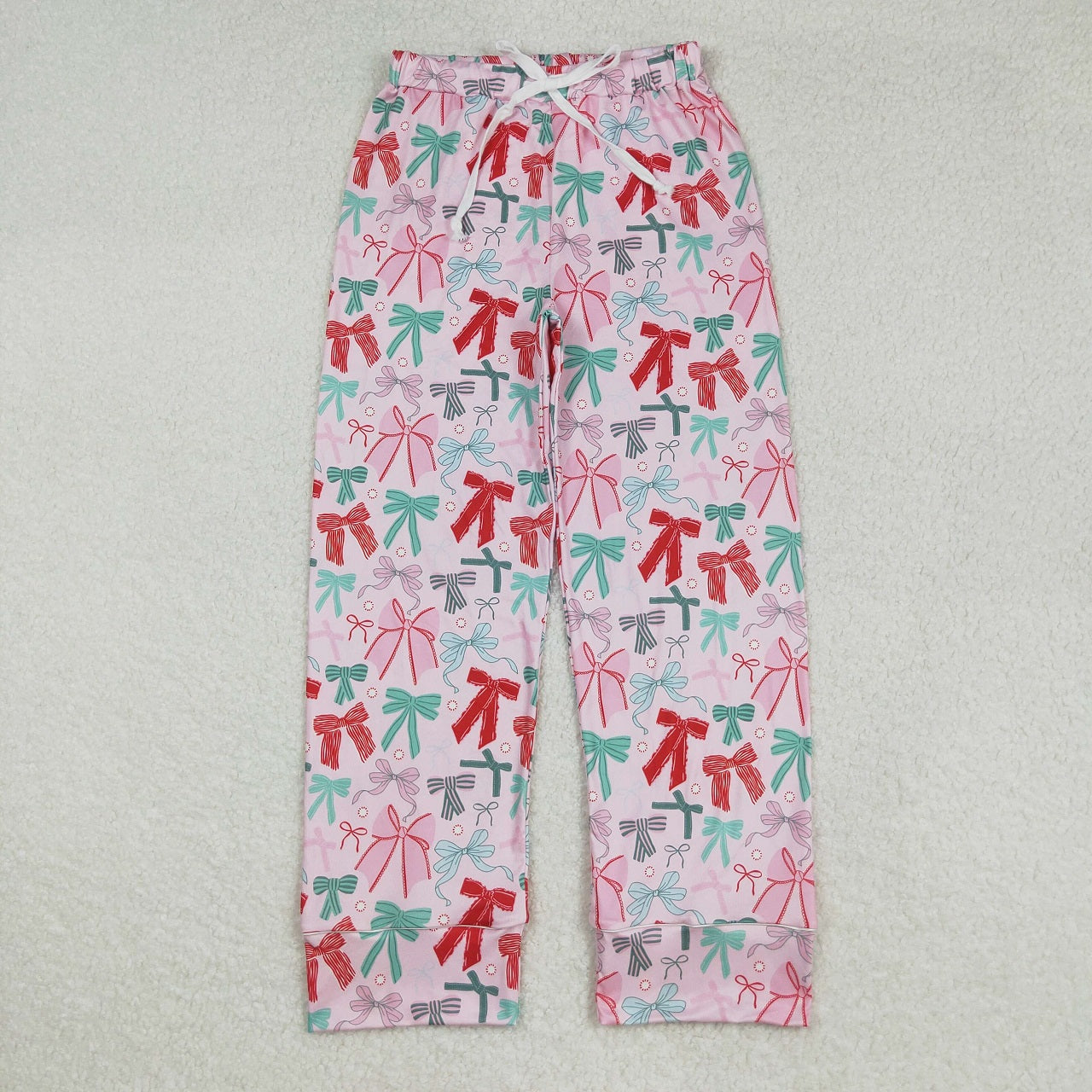 Girls Kids Adult Woman Long Sleeves Christmas Red Green Bows Sibling Family Romper Pajamas Pants Set RTS
