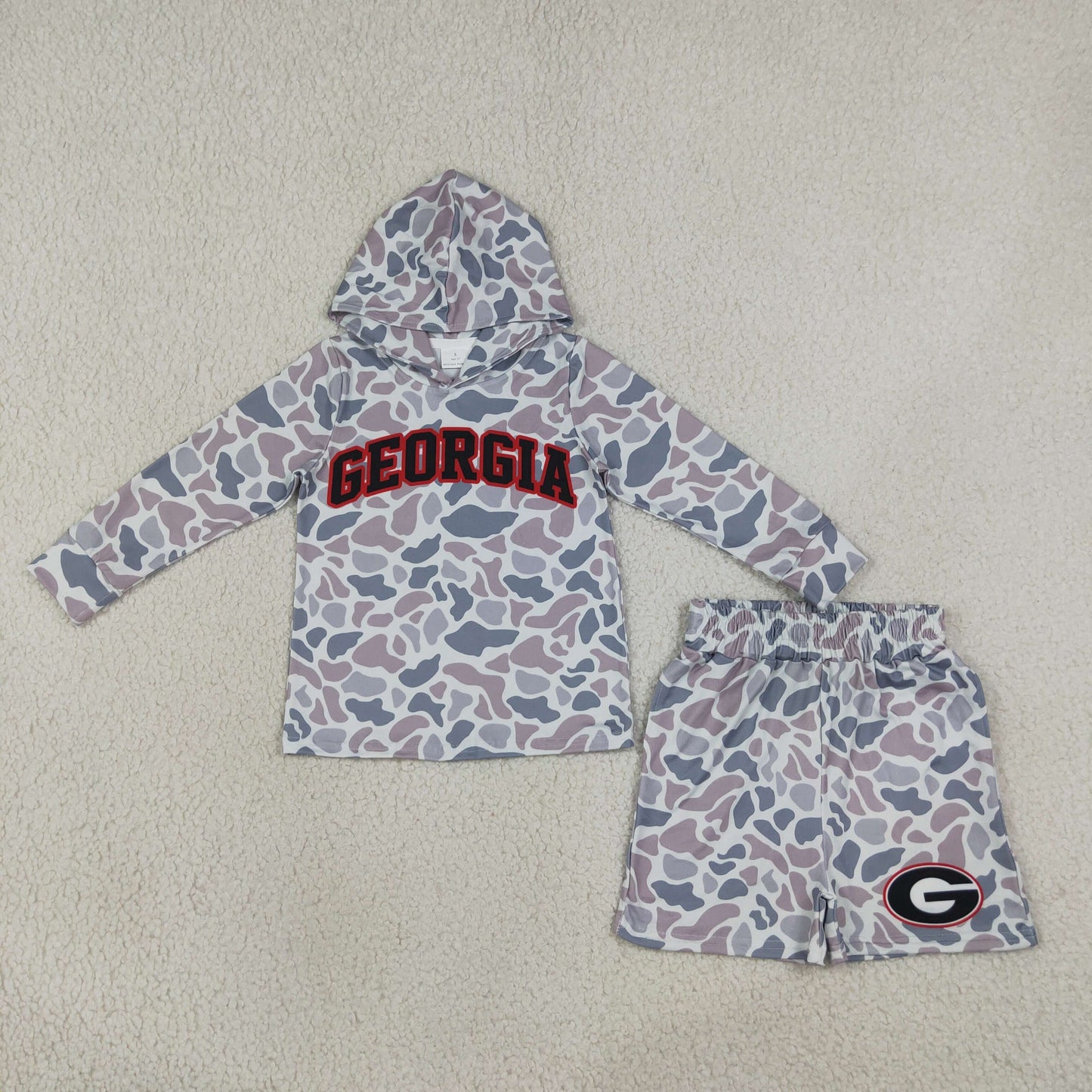 Baby Boy Kids Long Sleeves Grey Camo Hoodie Shirt G Shorts Team Set RTS