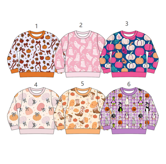 ( Moq 5 Each Style ) Sibling Baby Girls Kids Long Sleeves Pumpkins Ghosts Fall Shirts Clothes