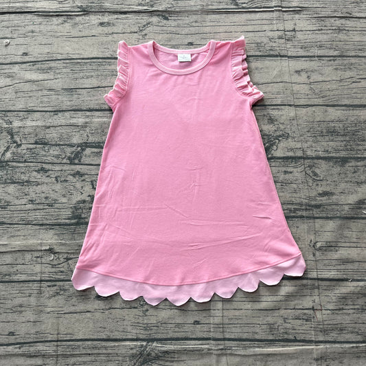 ( No moq ) Preorder Baby Girls Sleeveless Knee Pink Dress Scallop Clothes