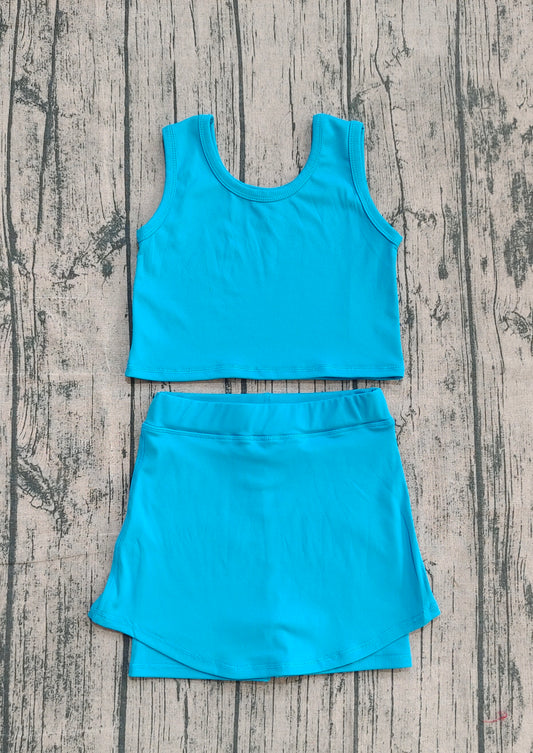 ( No moq ) Preorder Baby Girl Sleeveless Blue Vest Tops Shorts Skirt Skort Yoga Active Set