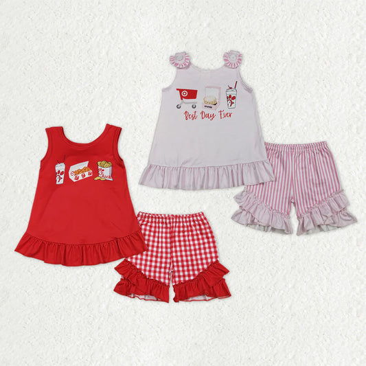 Sibling Baby Girls Sleeveless Chip Chicken Bow Tunic Ruffle Shorts Clothes Sets RTS