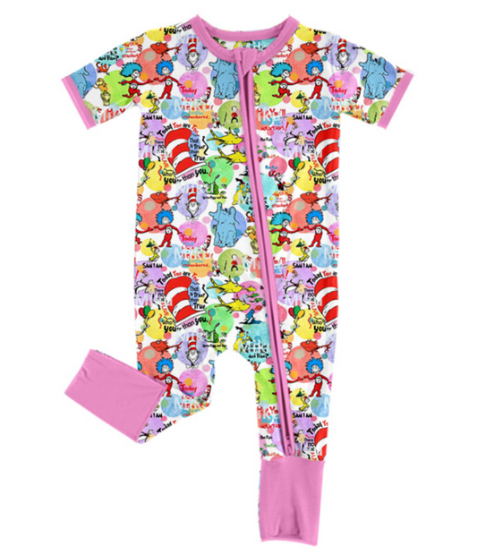 Baby Girl Infant Short Sleeves Dr Reading Pink Zipper Romper Moq 5