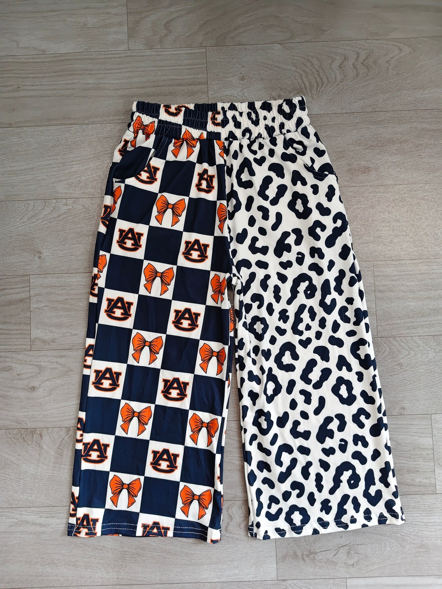 ( No moq ) Baby Girls Kids Bows Navy Leopard Pants Bottoms Team Clothes
