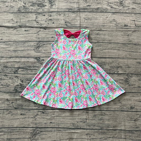 ( No moq ) Preorder Baby Girls Kids Sleeveless Pink Flower Knee Length Dress