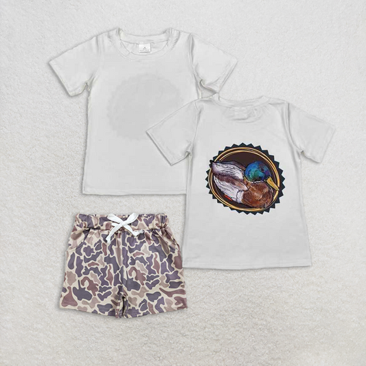 Baby Boy Short Sleeves Ducks Hunting Shirt Camo Pockets Shorts Set RTS