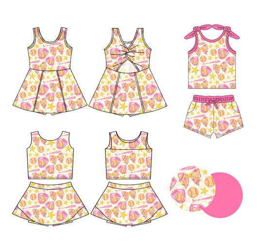 ( Moq 5 Each Style ) Baby Girls Kids Sleeveless Softball Bows Sibling Dress Sets