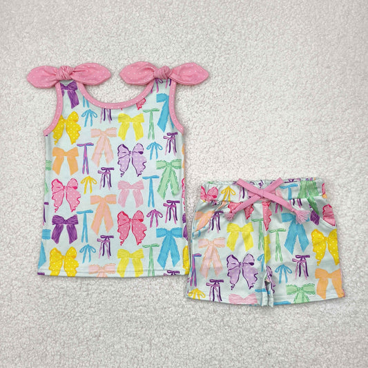 Baby Girl Straps Colorful Bows Shirt Shorts Clothes Set RTS