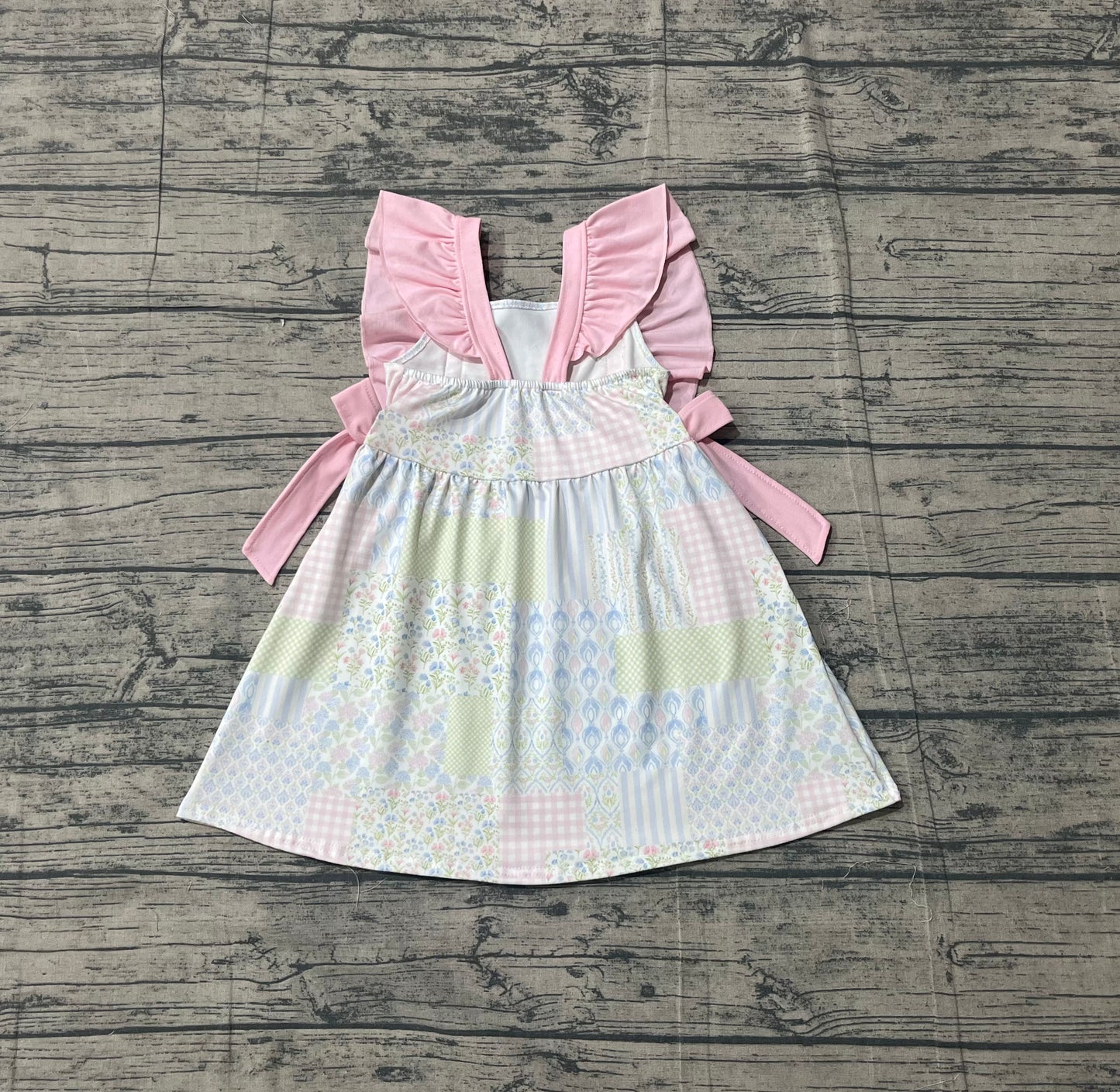 Baby Girls Short Sleeves Floral Pink Bows Knee Length Dress RTS