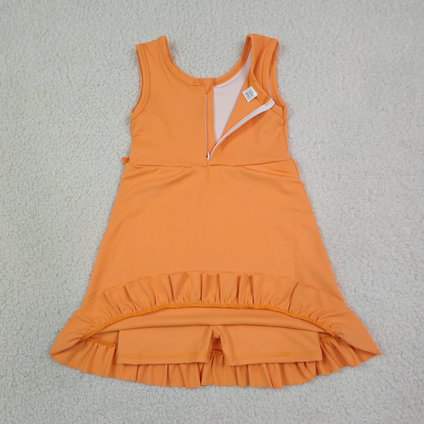 Baby Girls Kids Sleeveless Orange Scallop Yoga Active Knee Length Dress RTS