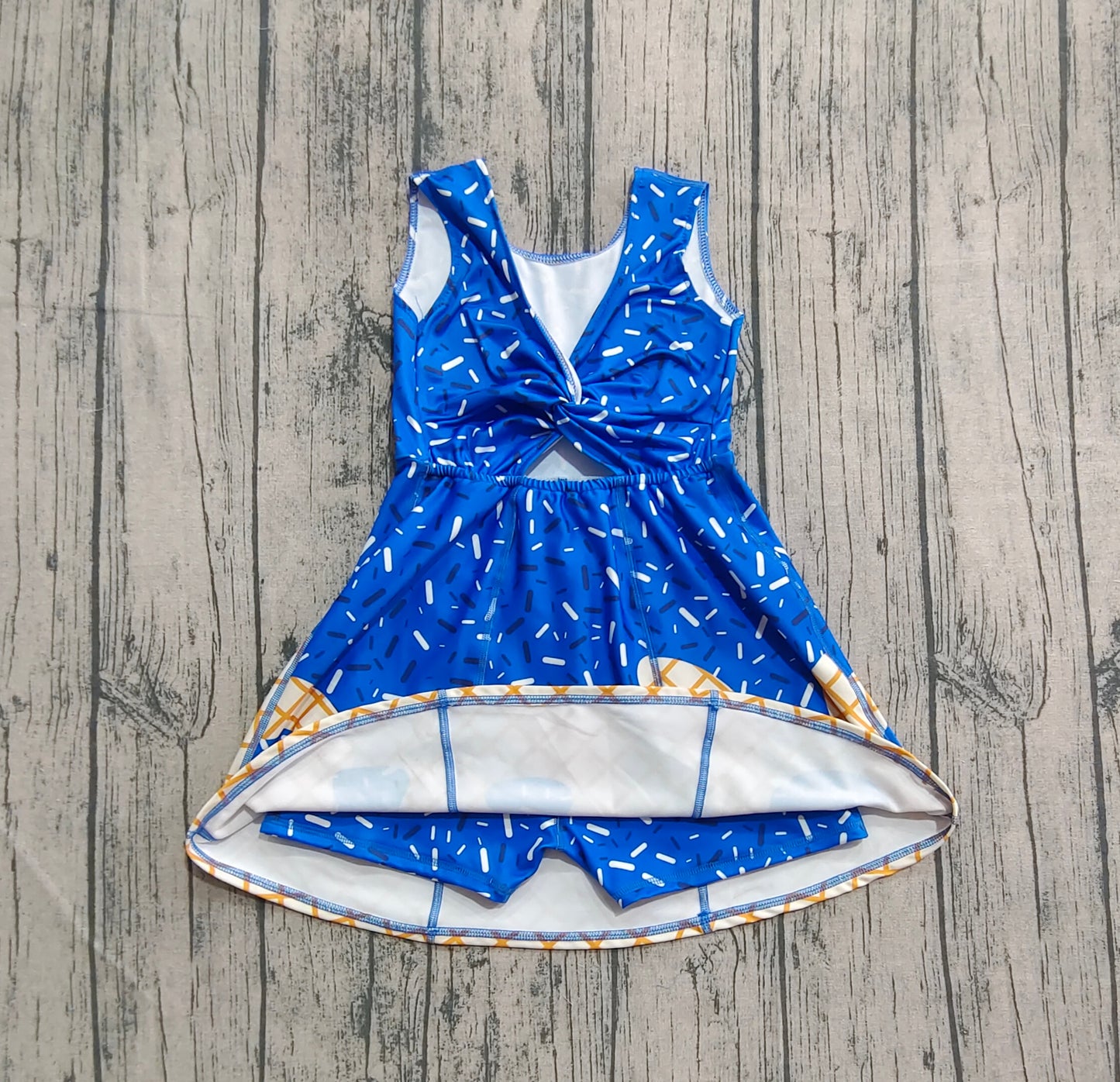 Baby Girl Sleeveless Drips Summer Blue Knee Length Yoga Active Dress RTS