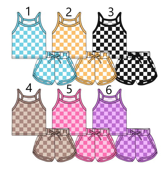 Baby Girl Straps Colorful Checked Shorts Sibling Set ( Moq 5 Each Style ) 2.28