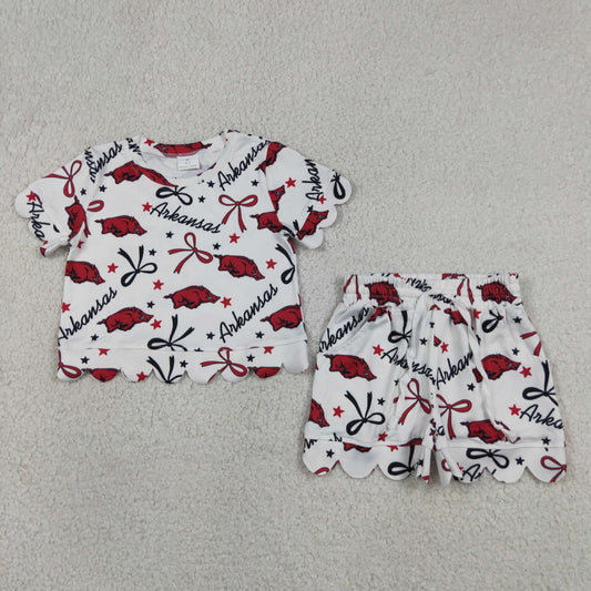 Baby Girls Kids Short Sleeves Bows Pigs Team Shirt Shorts Summer Set RTS