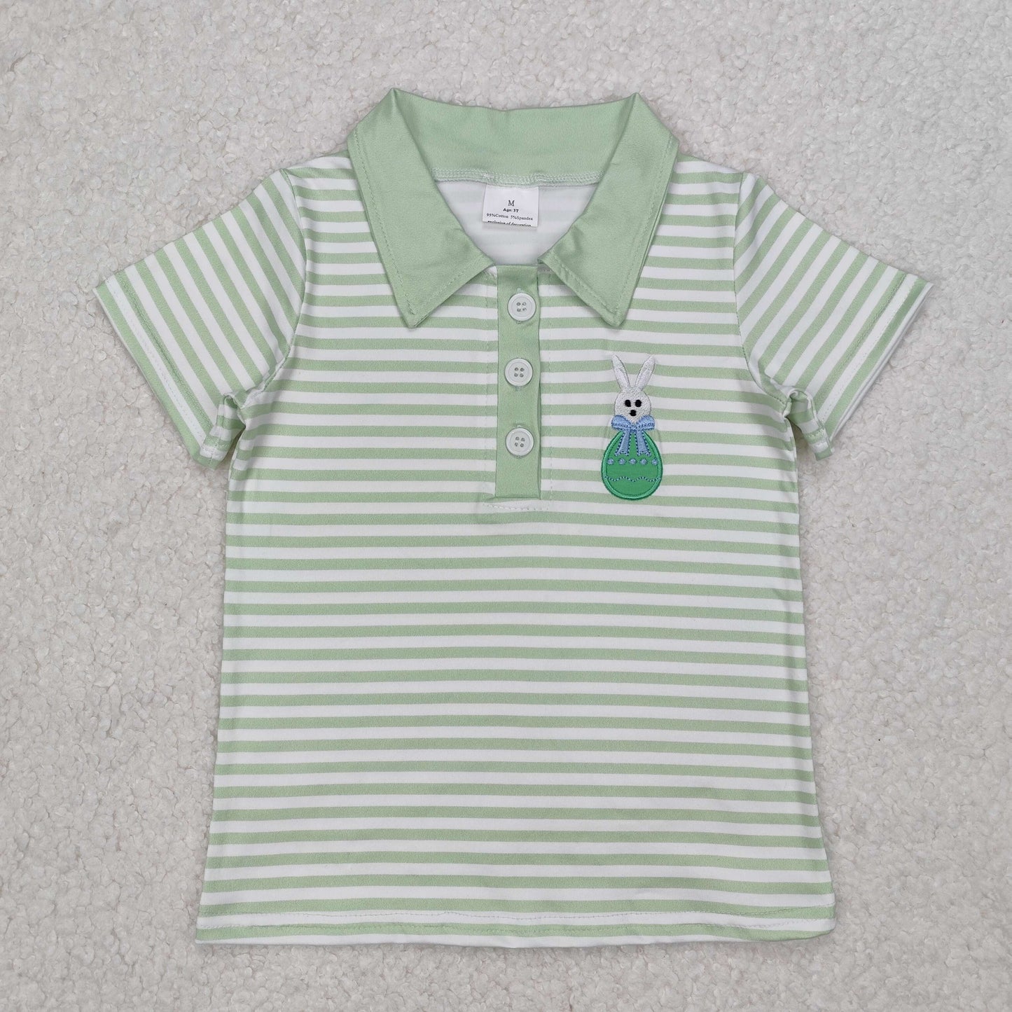 Baby Boy Easter Short Sleeves Embroidery Rabbit Egg Green Shirt Tops RTS