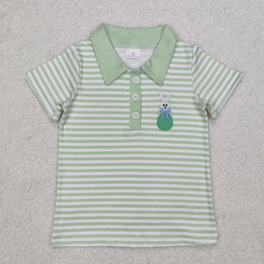 Baby Boy Easter Short Sleeves Embroidery Rabbit Egg Green Shirt Tops RTS