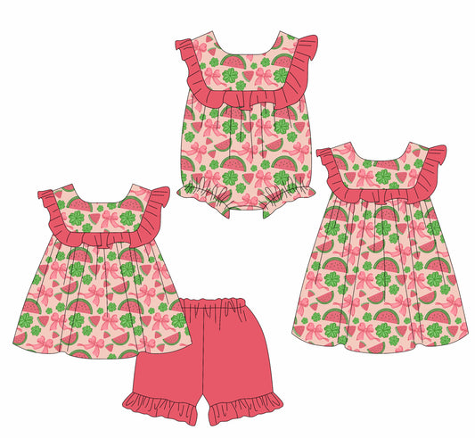 ( Moq 5 Each Style ) Baby Girls Kids Watermelon Bows Sibling Summer Romper Dress Set