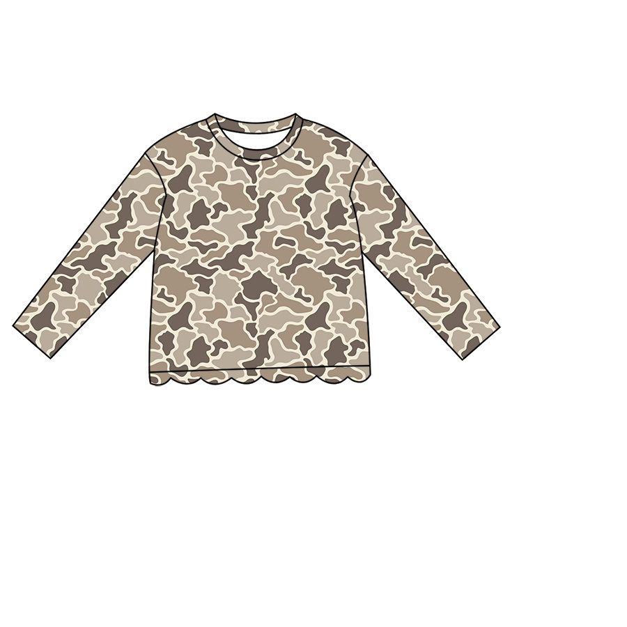 ( Moq 5 ) Preorder Baby Girls Kids Long Sleeves Camo Pullover Scallop Shirt Tops Clothes