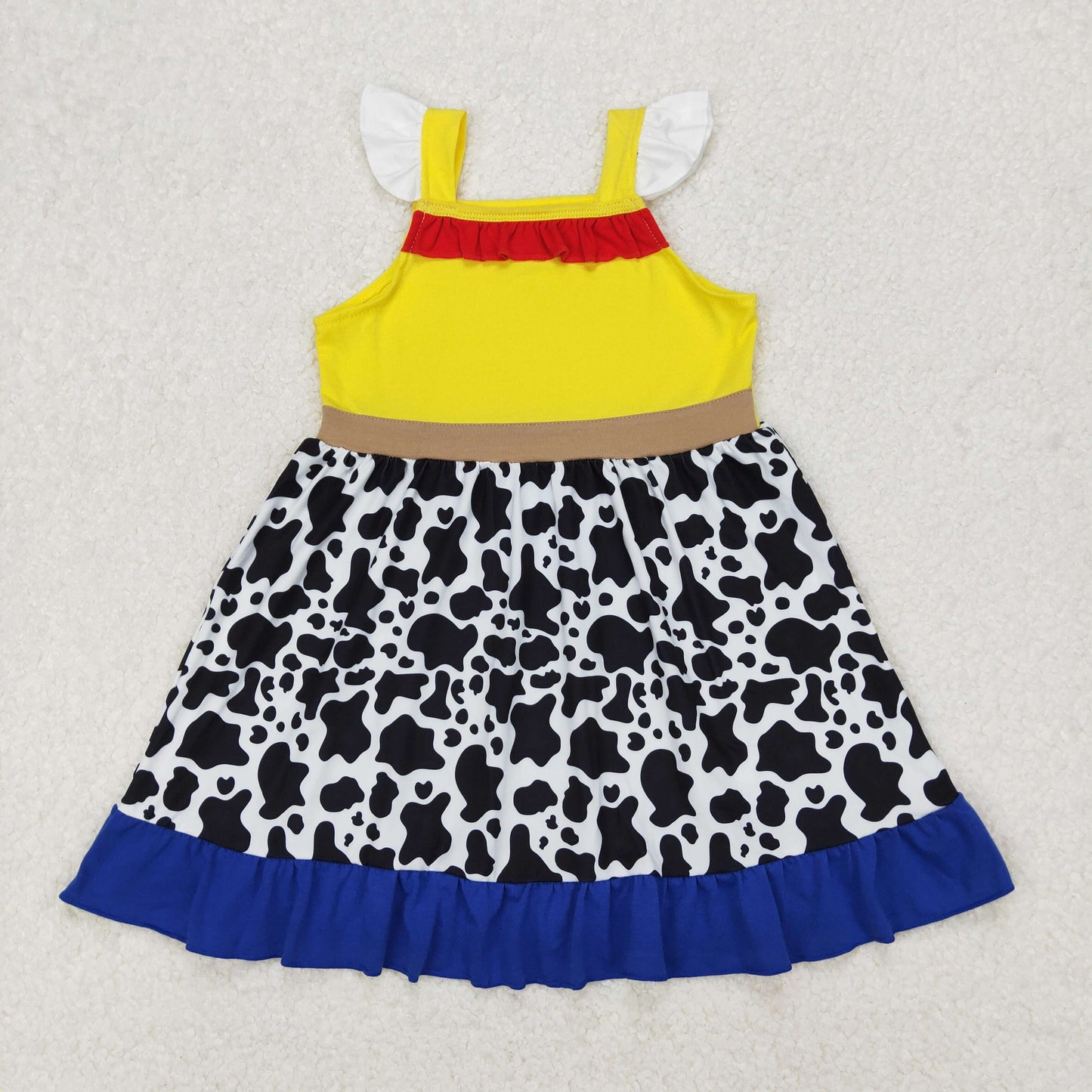 Baby Girl Short Sleeves Toys Cow Print Knee Length Dress RTS