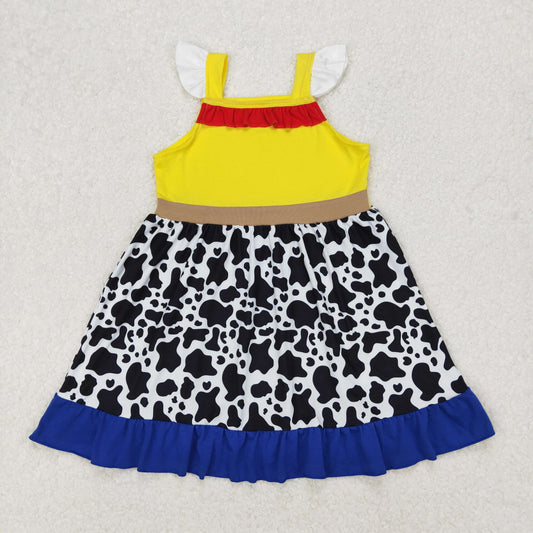 Baby Girl Short Sleeves Toys Cow Print Knee Length Dress RTS