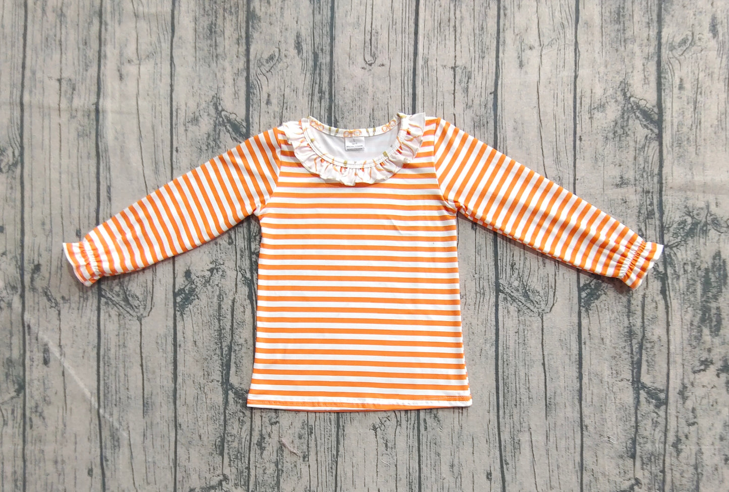 Baby Girl Long Sleeves Orange Stripes Ruffle Shirt Tops RTS