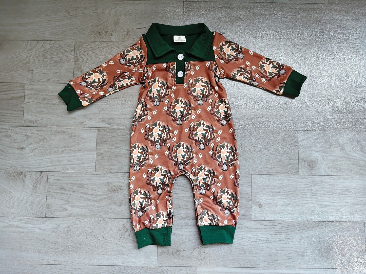 ( No moq ) Preorder Baby Boys Infant Long Sleeves Deer Camo Buttons Romper Clothes