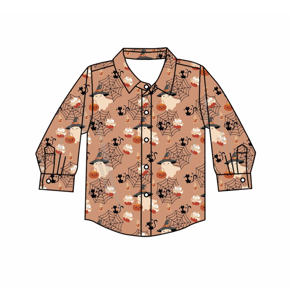 ( Moq 5 ) Preorder Baby Boys Kids Long Sleeves Ghosts Halloween Buttons Shirt Tops