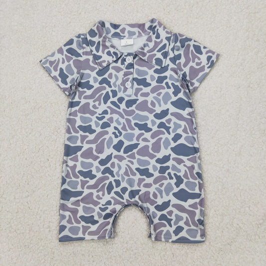 Baby Boy Infant Short Sleeves Grey Camo Buttons Romper RTS