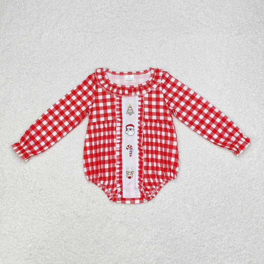 Baby Girl Embroidery Christmas Santa Tree Bubble Romper