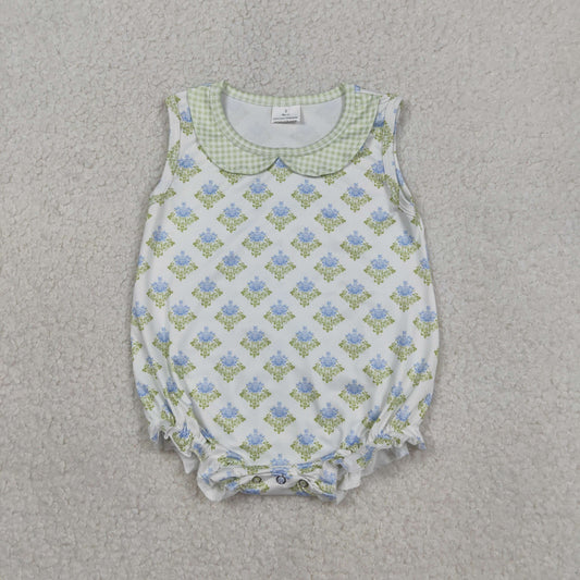 Baby Girl Infant Sleeveless Floral Plaid Bubble Summer Romper RTS