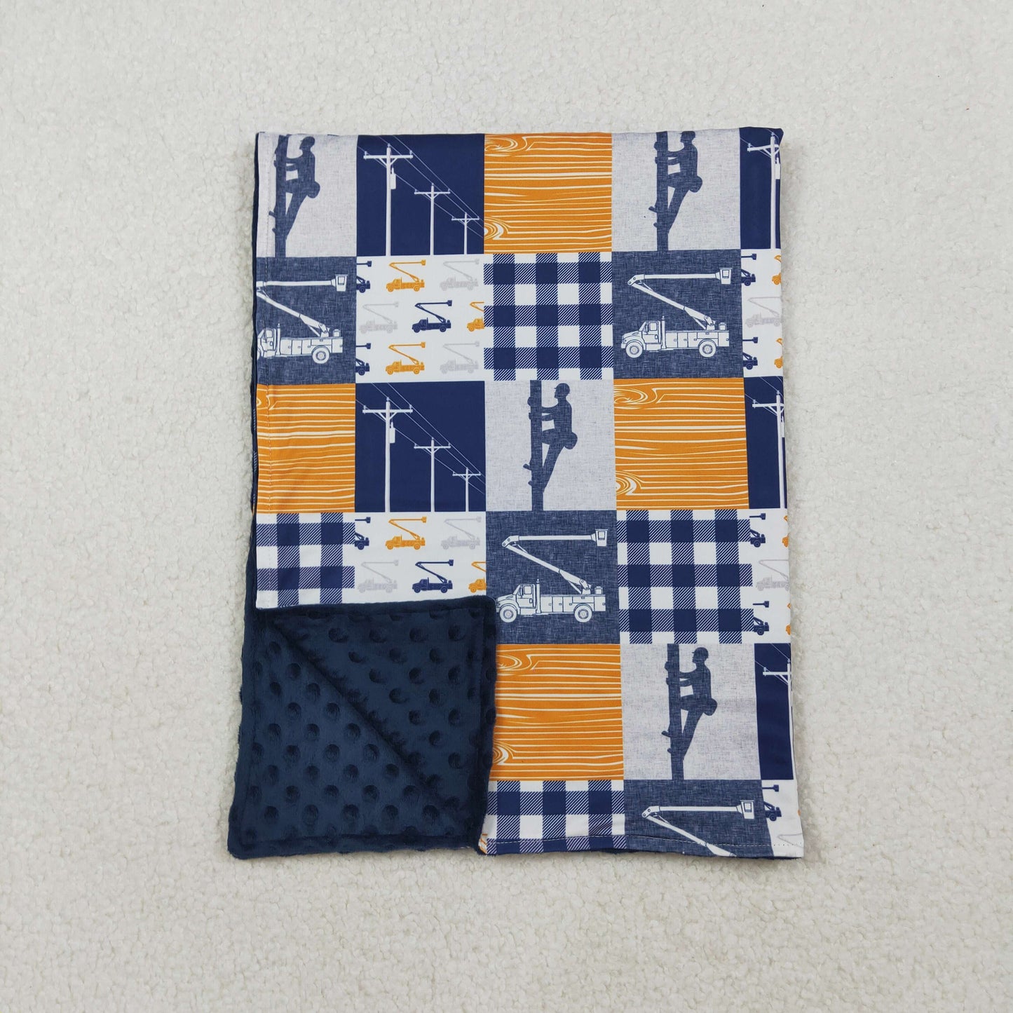 Baby Toddler Kids Trucks Lineman Pattern Construction Plaid Blanket RTS