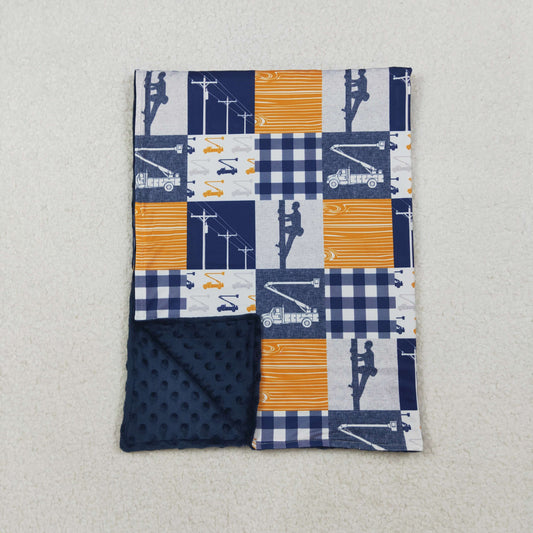 Baby Toddler Kids Trucks Lineman Pattern Construction Plaid Blanket RTS