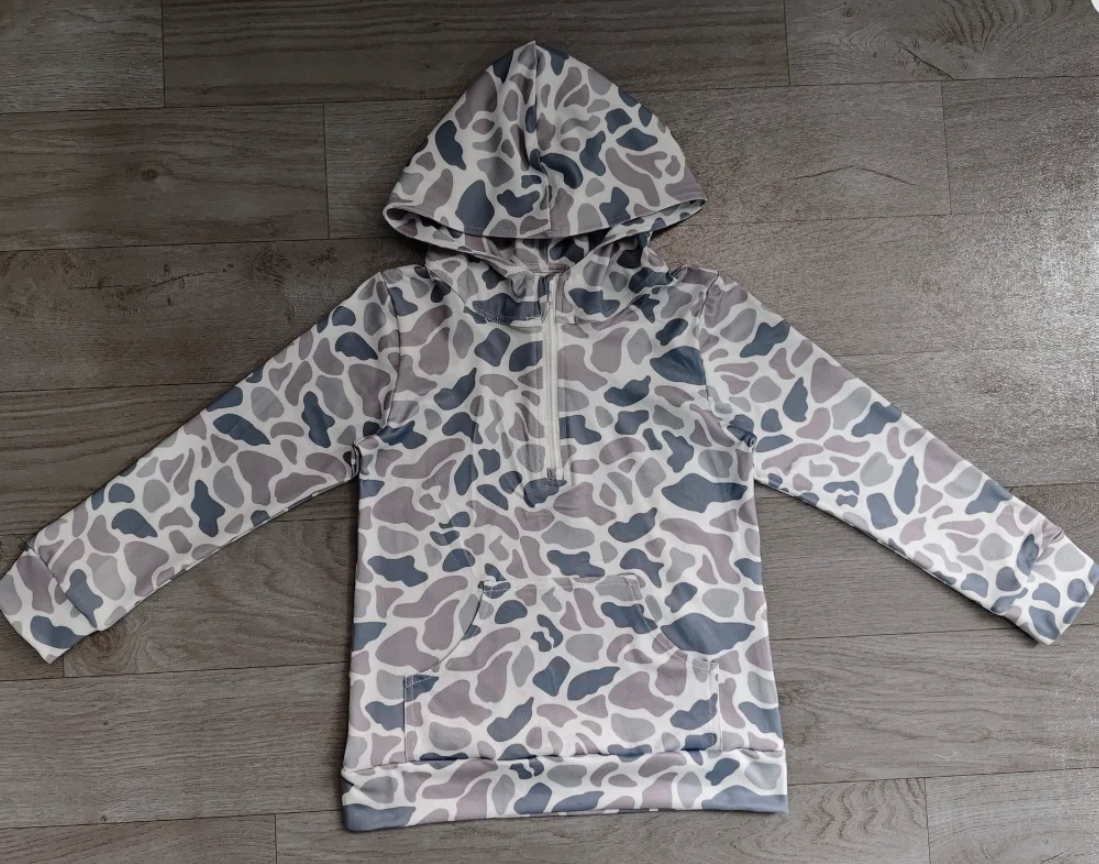 ( Moq 5 ) Preorder Adult Men Long Sleeves Hoodie Zipper Grey Camo Shirt Pocket Pullover Tops