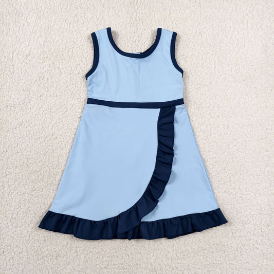 Baby Girls Kids Sleeveless Shorts Blue Scallop Red Dress Yoga Active Clothes RTS