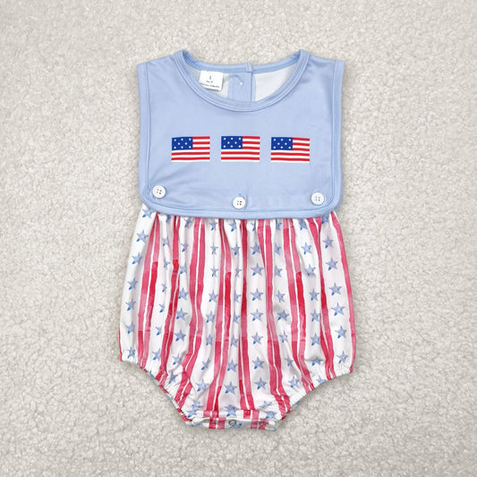 Baby Boy Sleeveless Flags Stripes Stars 4th Of July Romper RTS