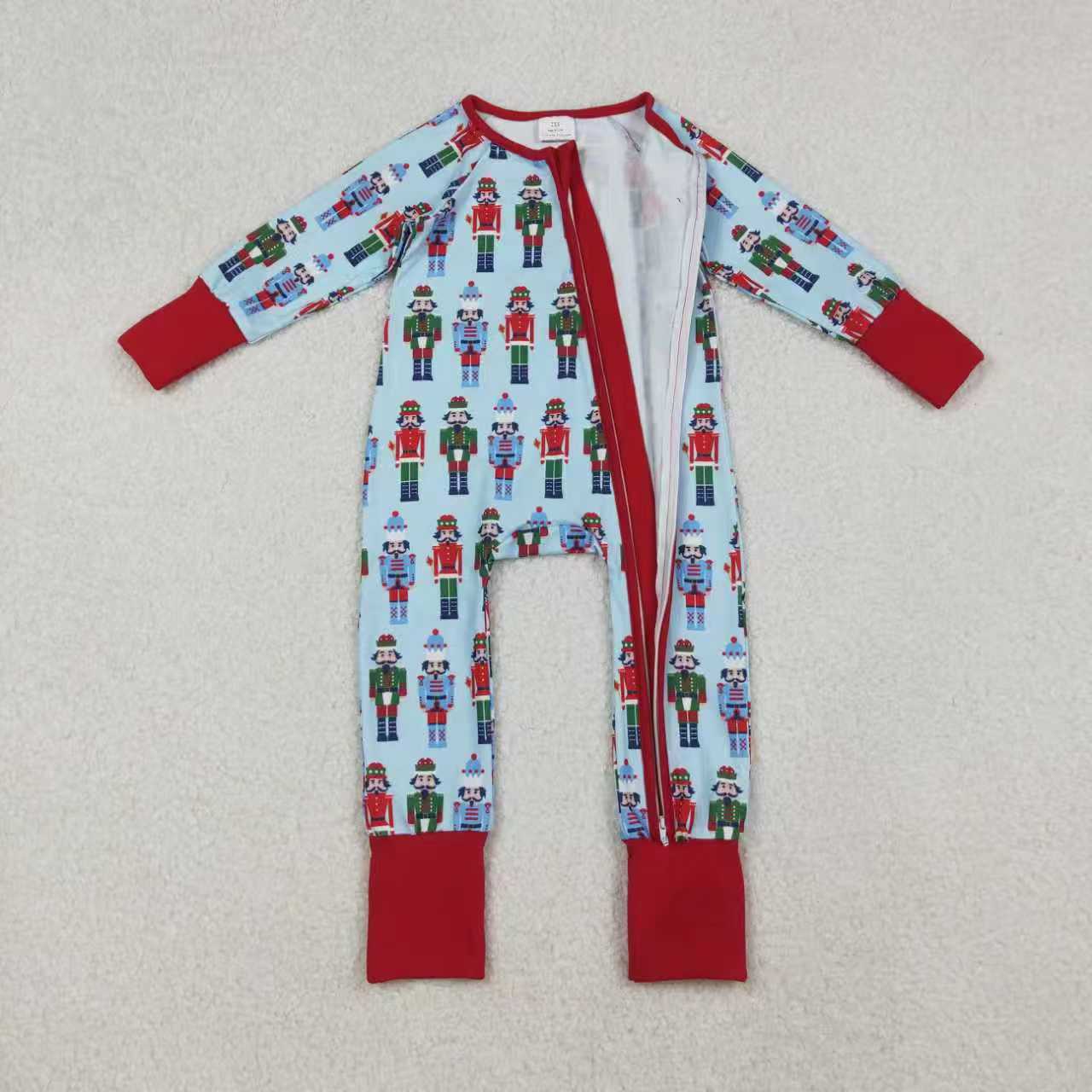 Sibling Boys Girls Long Sleeves Soldier Christmas Pajamas Zipper Romper Set Clothes RTS