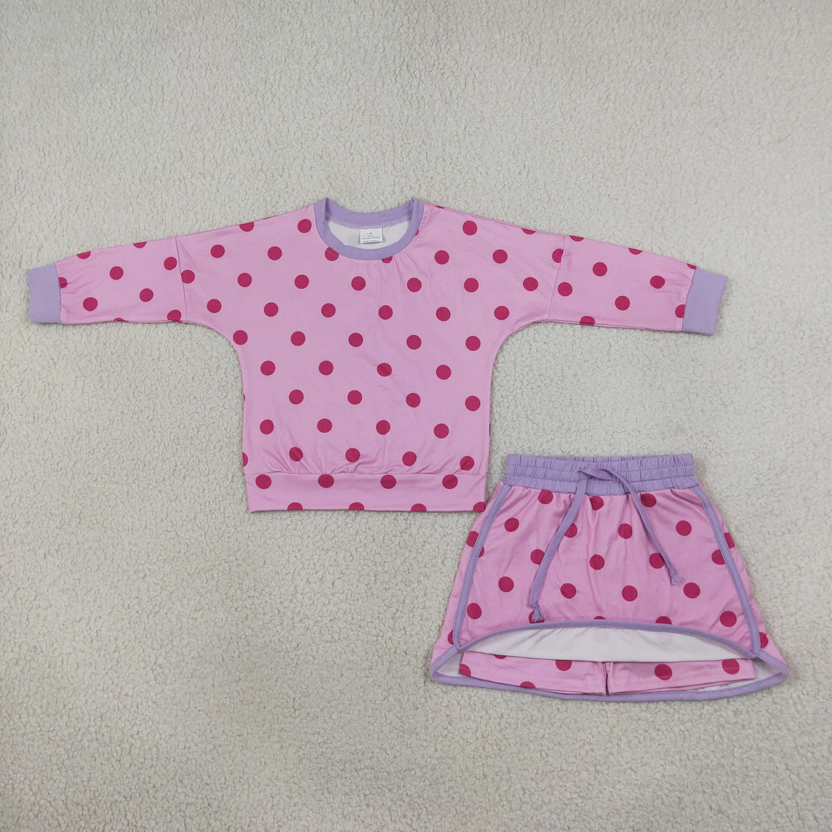 Baby Girls Kids Long Sleeves Dots Shirt Skirt Shorts Pink Set Clothes RTS